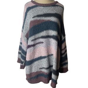 J. Jill Large Sweater Long Cotton Blend Short Sleeve Chunky Knit Oversized